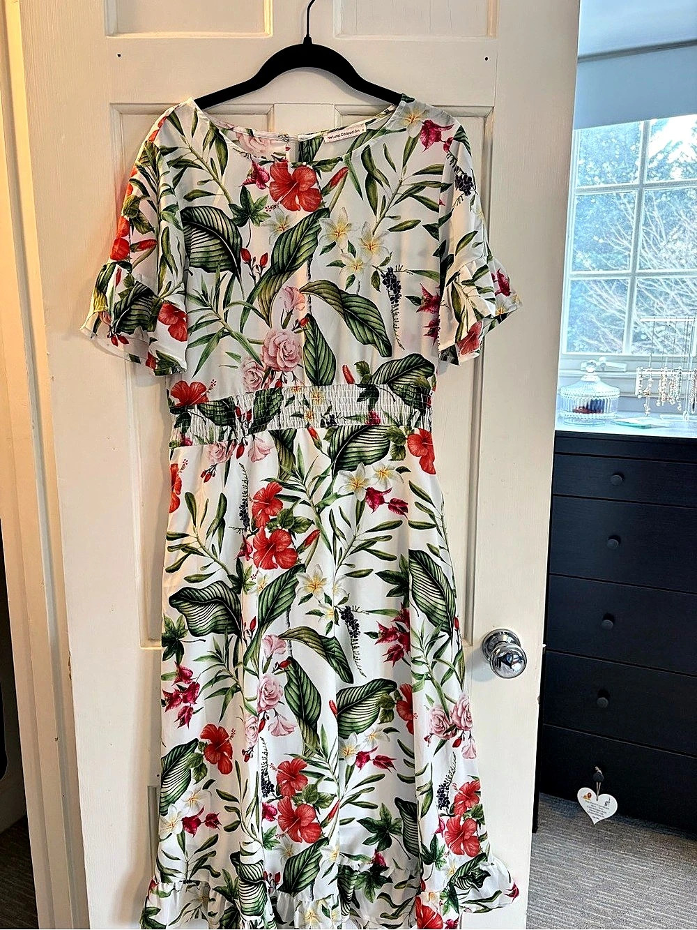 Floral Maxi Dress in White & Green Like New